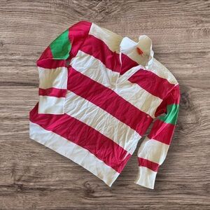 Women’s pink white and green long sleeve stripped collar with pockets !